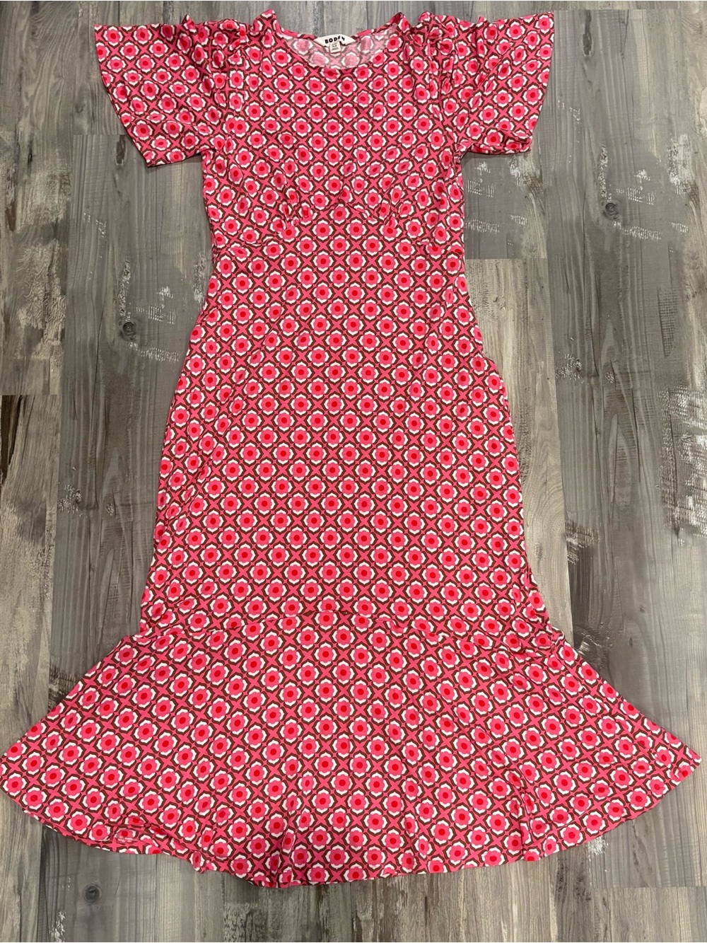 Boden Pink Felicity Jersey Midi Tea Dress Vibrant Geometric SZ 6R